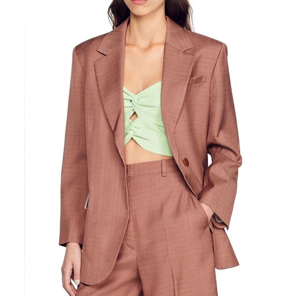 Sandro Harper One Button Blazer Jacket 42 Medium Brown Professional Office Chic
